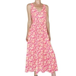 French Connection Pink & Orange Floral Prairie Girly Midi Sleeveless Dress